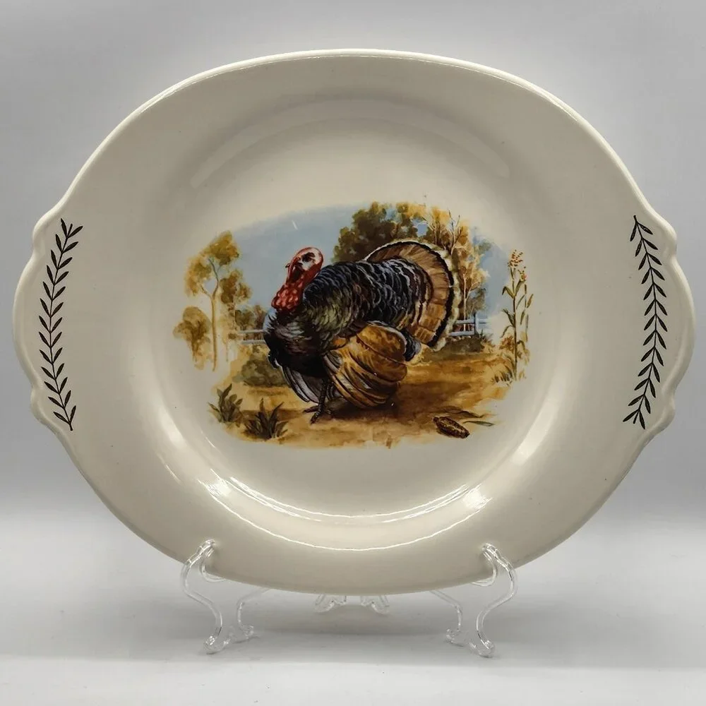 Vintage Limoges Candle Light USA Thanksgiving Turkey Platter 22K Gold Rare *Pics